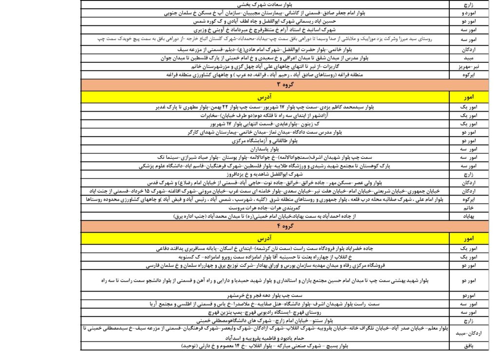 برنامه قطعی برق استان یزد تیر ماه 1400